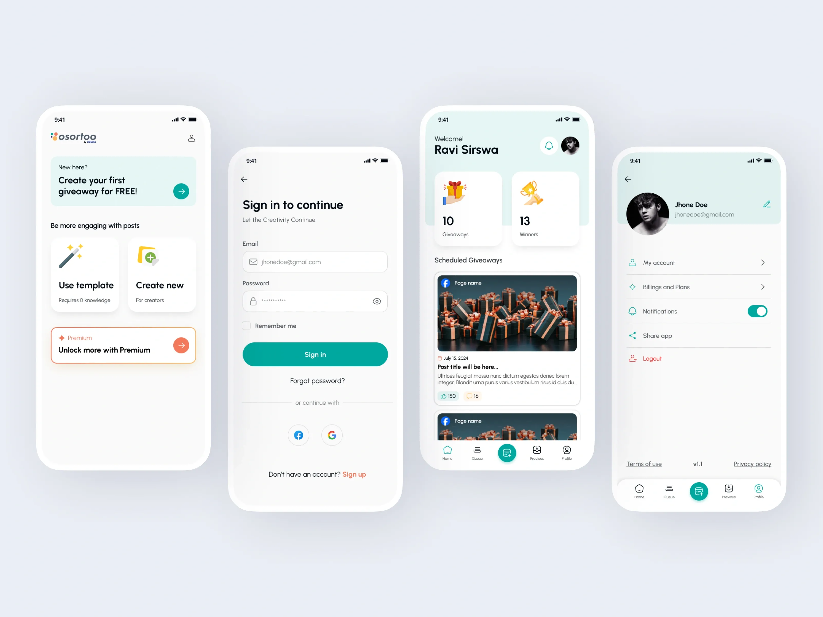 osortoo giveaway mobile app ui ux design