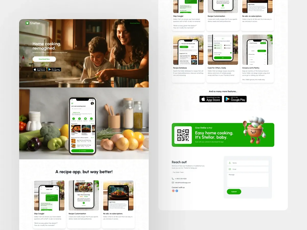 stellar eating landing page design