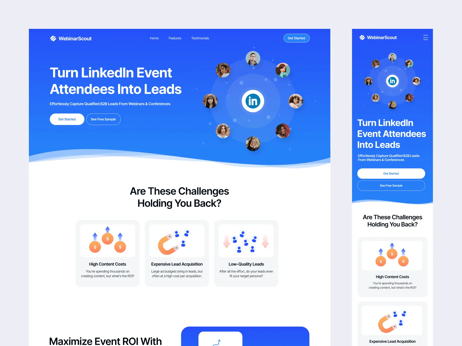 webinar scout landing page design and development