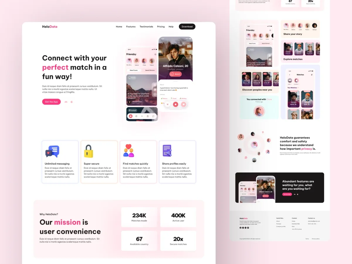 HeloDate app landing page project mockup